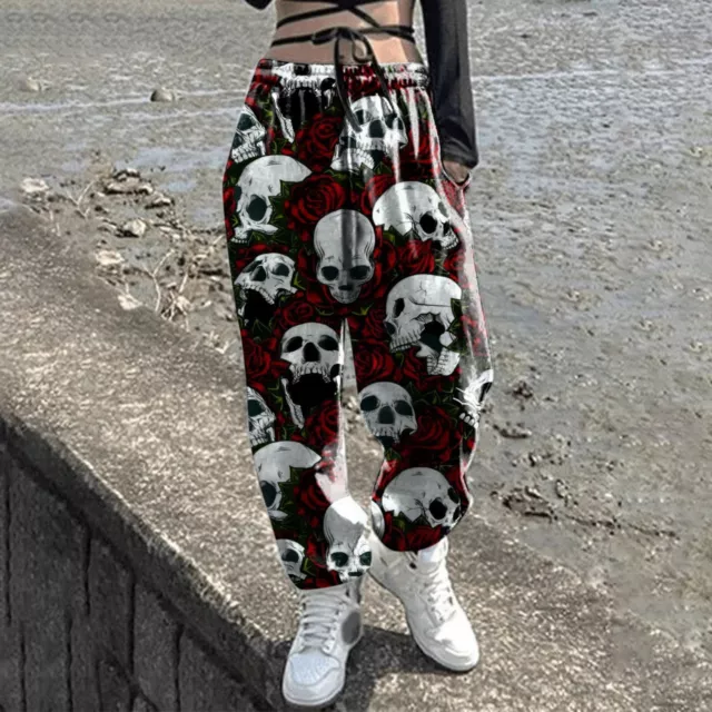 Skull Print Pants Sweatpants Joggers Loose Fashion Fitness Wide Leg Pant Trouser 2