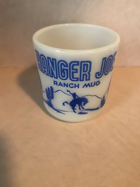 Vintage Ranger Joe Hazel Atlas Blue Ranch Milk Glass Mug