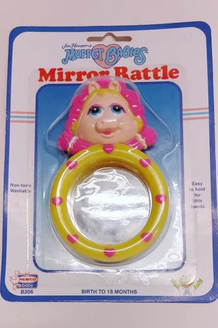 Vintage NOS Jim Hensons MUPPET BABIES 1989 Miss Piggy Mirror Rattle Remco Baby