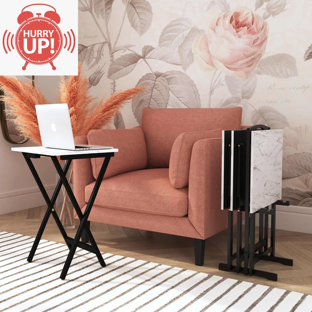 5-Piece Faux Marble Folding TV/ Snack Tray Table Set Modern Dinner Stand, White