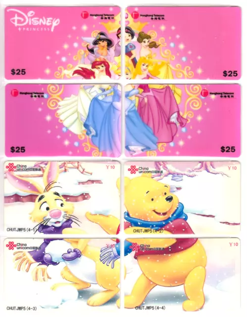 8 Telefonkarten phonecard DISNEY 2x4 puzzle ❤️ Princess Winnie Bär Hase schnee