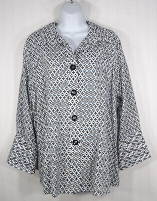 Foxcroft Size 18W Shaped Fit 3/4 Sleeves V-neck Button Up Blouse 100% Cotton