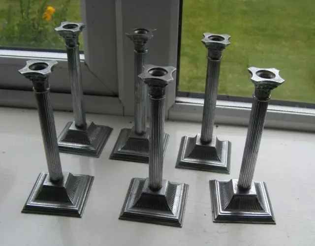 SET OF 6 No. " BRAMA "  MADE IN ENGLAND   CANDLESTICKS  ROMAN COLUMN STYLE TIDY