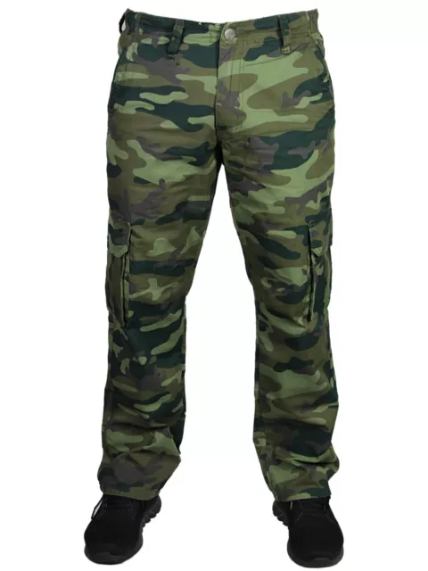 New KAM Mens Casual Camo Cargo Combat Pants Green Camouflage Waist 30 - 64