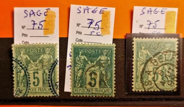 LOT de 3 TYPE SAGE N° 75(TB-1229) BELLES OBLITER dont JOUR DE L'AN CHIFFRE 28
