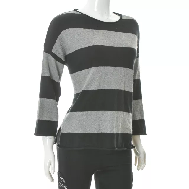 Gudrun Sjoden Femmes Tricoté Haut Ourlet Latéral Long Manche Noir/Gris Taille S