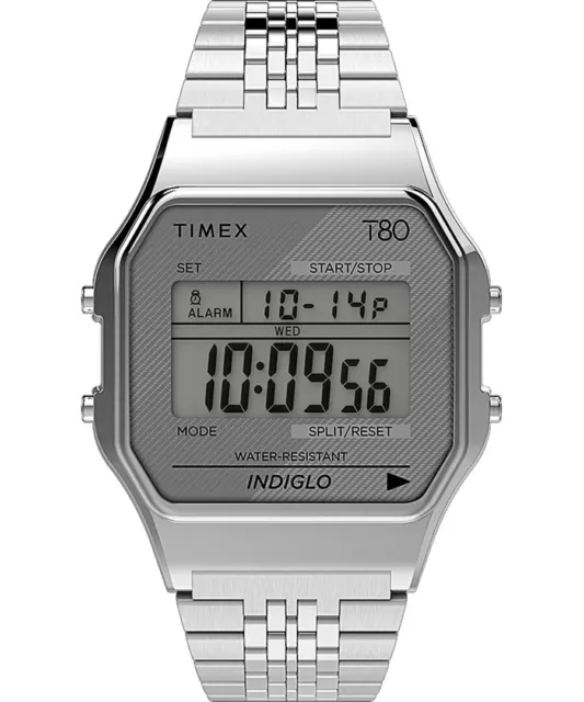 Timex TW2R79300 Men's T80 Silver Tone Metal Band Alarm Chronogrpah Digital Watch