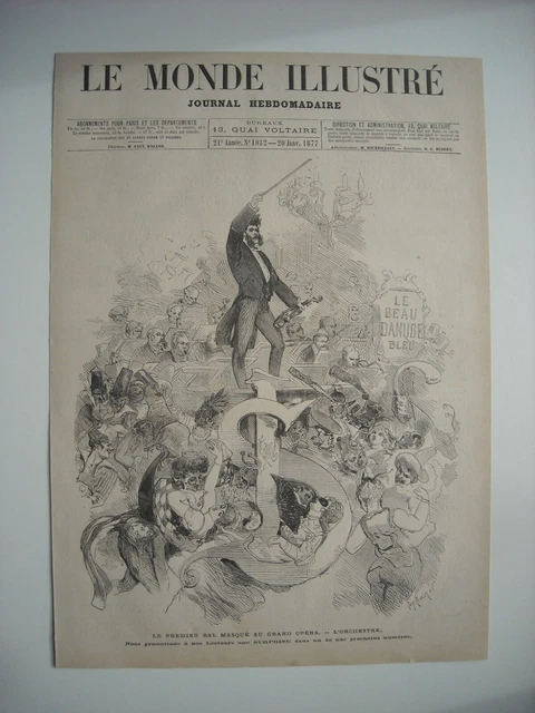 Gravure 1877. Le 1Er Bal Masque Au Grand Opera. L’orchestre. Par M Edmond Morin.