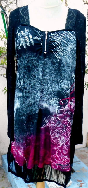 Robe LMV (La Mode Est à Vous) Taille 38 - Modèle DESIGN - Noir à Fleurs - Occasion TTBE