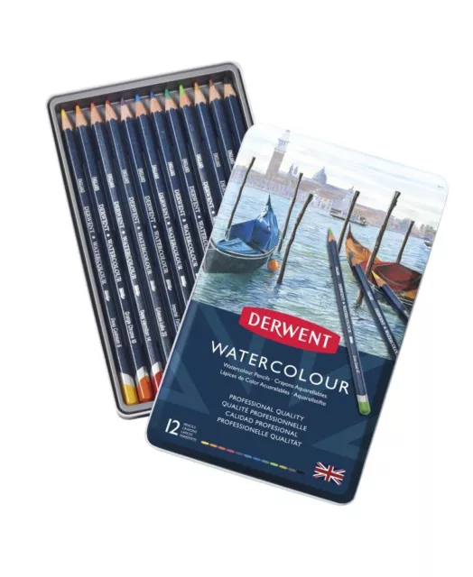 Derwent WATERCOLOUR Artists Water-Soluble Colour Pencils 12 Tin