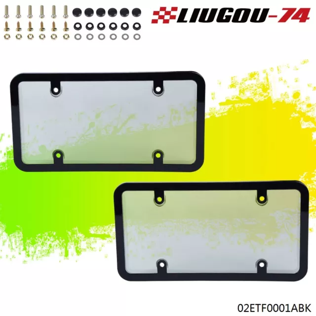 Fit For Clear License Plate Covers Tag Frame Bubble Shield 2pcs+8 Pcs Screw Caps