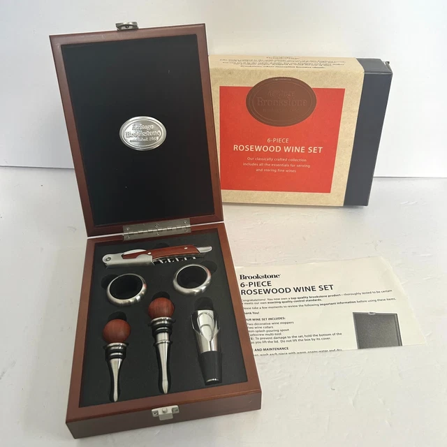 VINTAGE BROOKSTONE HERITAGE 6-Piece Rosewood Wine Accessories Tool