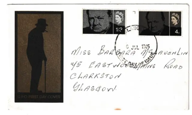 8/7/1965 UK GB FDC - Sir Winston Churchill - Glasgow FDI Postmark