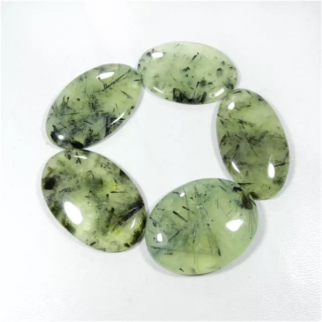 Vert Naturel Prehnite Rutile Cabochon en Gros Lot 5 Pièces 385 CT Gemme