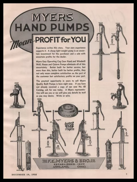 1935 F.E. Myers Ashland Ohio Cog Gear Hand Windmill House Cistern Pumps Print Ad