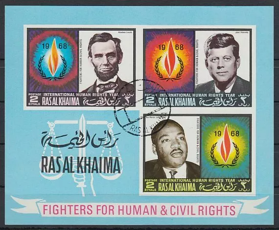 Ras al Khaima 1968 used Bl.41 B Menschenrechte Human Rights Lincoln Kennedy King