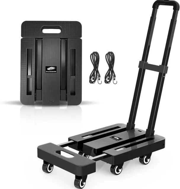 SPACEKEEPER Folding Hand Truck, 227KGS Heavy Duty Platform Truck Utility Cart w