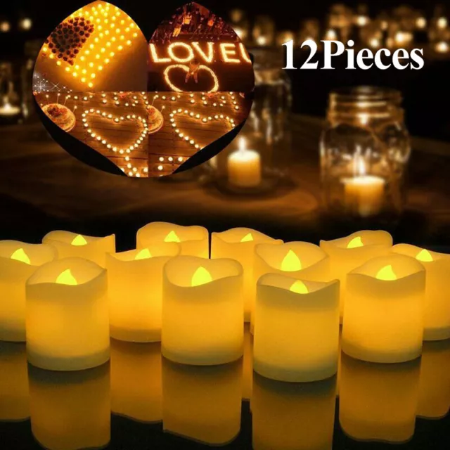 12pcs Flickering Flameless LED Votive Candles Long Lasting Battery Operated AU