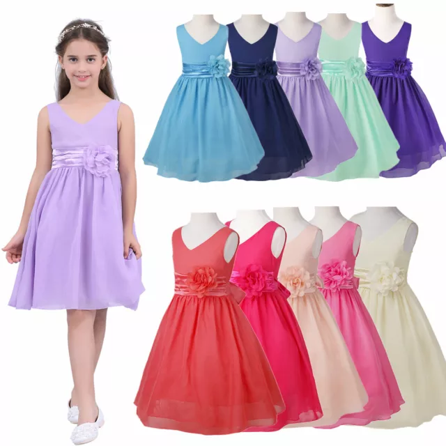 US Flower Girl Princess Dress Wedding Bridesmaid Party Formal Ballroom Prom Gown