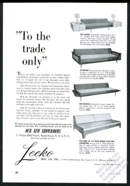 1953 Leeko modern sofa day bed Philip Engel etc designs vintage print ad