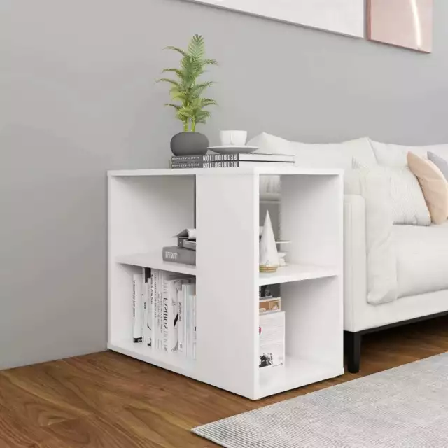 Chic White Sofa Side Cabinet Engineered Wood Storage Organizer with Shelves