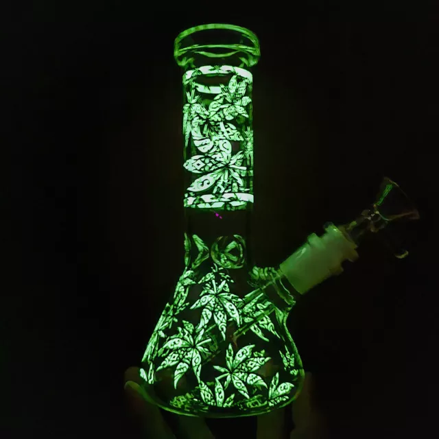 8" Black  Glass Bong Water Pipe Hookah Glow in the Dark Smoking Bong