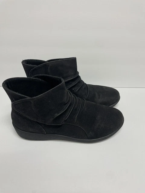 CLARKS BOOTS WOMENS 11 M Sillian Sway Ankle Booties Black Leather
