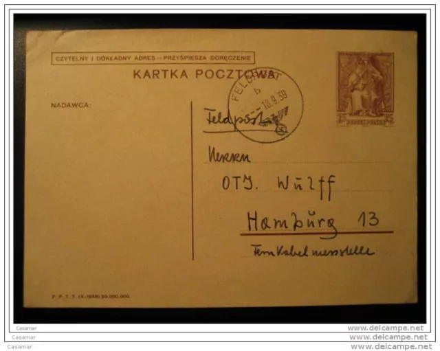 Poland Feldpost 1939 To Hamburg Third Reich Deutsches Allemagne Germany Occupés