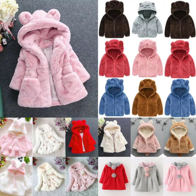 Toddler Baby Girl Faux Fur Fluffy Jacket Winter Warm Plush Hooded Coat Outerwear