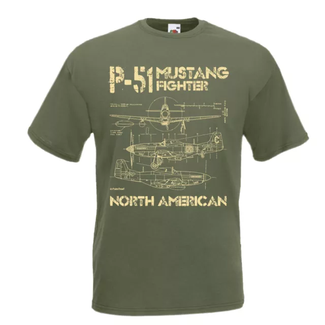 P-51 Mustang Fighter T-Shirt Men's North American Blueprints Birthday Gift