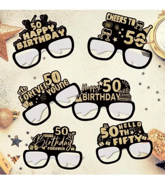 6 Piece 50th Birthday Party Paper Glasses Novelty Props Photo Booth