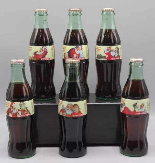 complete set of 6 Coca-Cola glass bottles ACL "CHRISTMAS 1999" Mexico Christmas