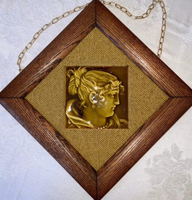 Trent Tile Co. Silhouette of a Woman's Face Tile in Wood Frame c. 1882- 2