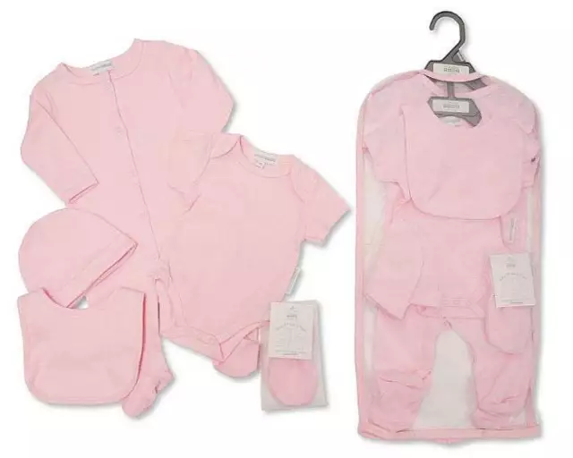 Baby Erstaustattung Neugeborene Set 5tlg Geschenkset Baumwolle rosa 0-3/ 3-6M