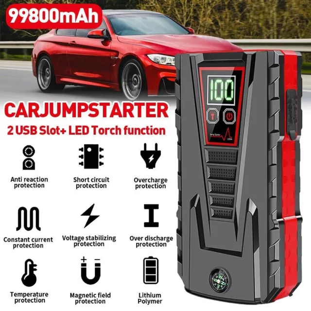 99800mAh 12V Car Jump Starter Pack Booster Battery Charger Emergency Power Bank