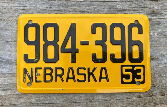 1953  Nebraska Wheaties metal bicycle license plate cereal premium
