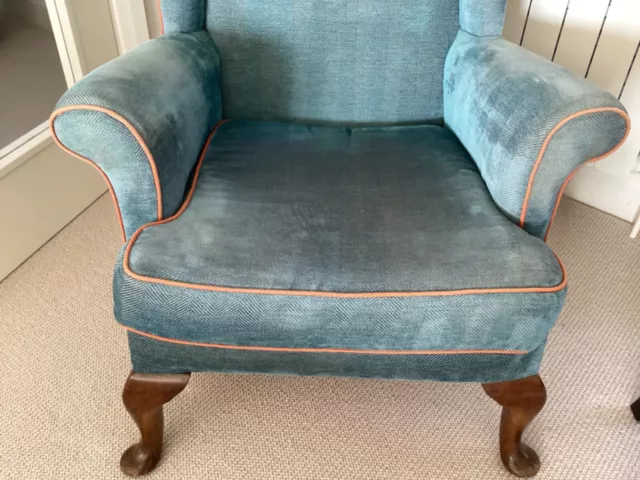 Parker Knoll 720 Vintage 1950s / 60s Wingback Chair TEAL Romo Fabric GUILDFORD 3