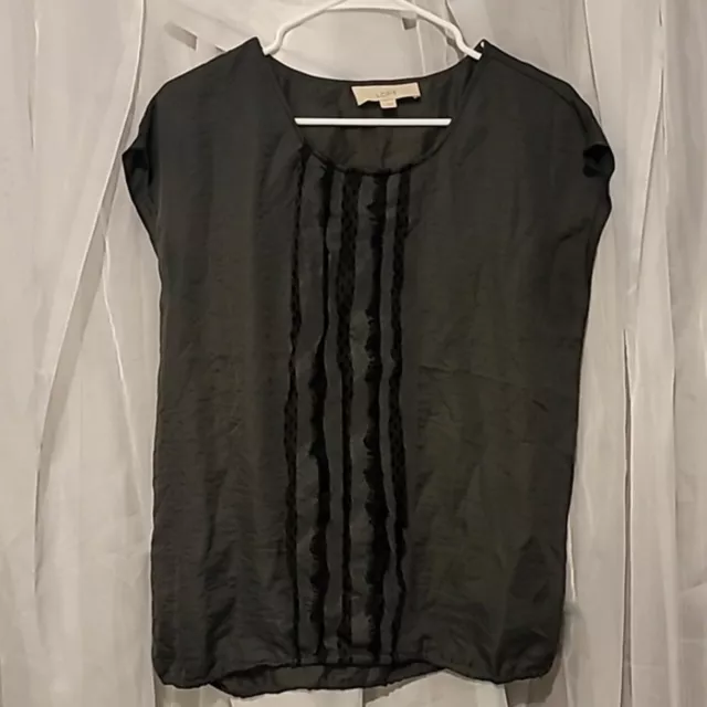 Ann Taylor Loft Shell Top Grey with Black Lace