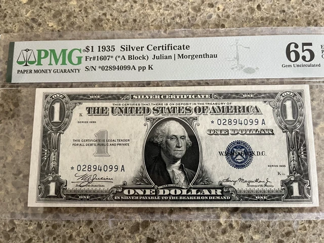 Fr. 1607* $1 1935 Silver Certificate Star. PMG 65 Gem Uncirculated 65 EPQ