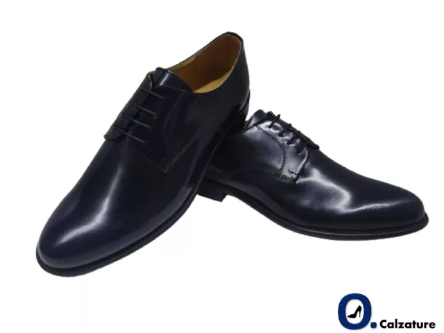 Scarpe Uomo Eleganti Derby Vera Pelle BLU abrasivata CUOIO   OUTLET -60%   n.44