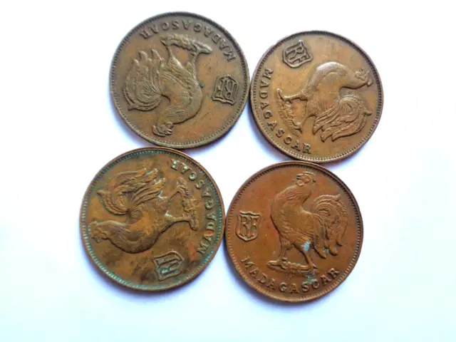 RARE Lot 4 pièces de monnaie ancienne Madagascar France de 1943