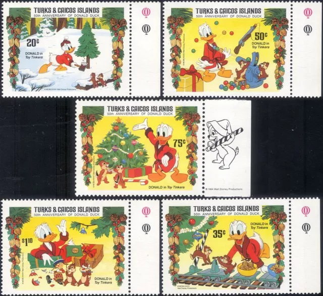 Turks & Caicos 1983 Disney/Natale/Albero/Paperino/Cartoni animati 5v sey (d00317)