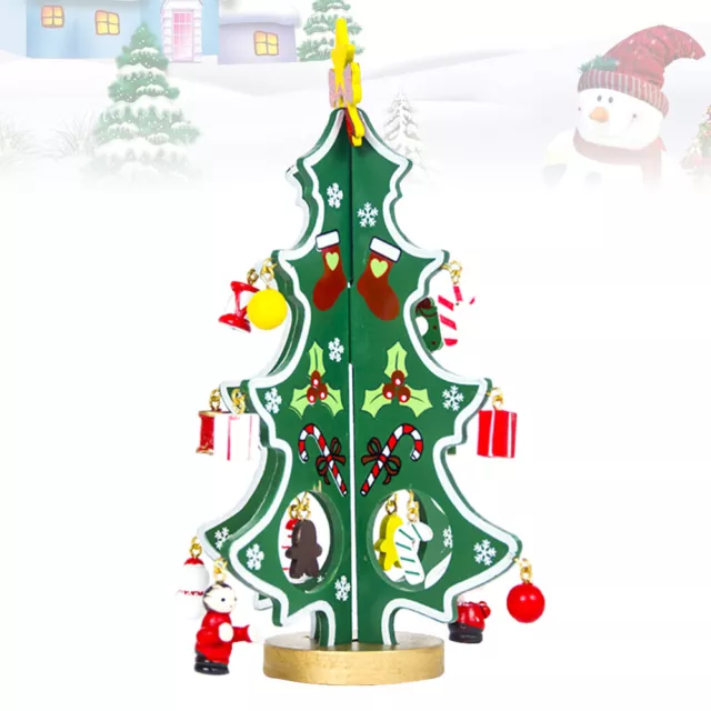 Desktop Wooden Christmas Tree with Miniature Ornaments for Holiday Table