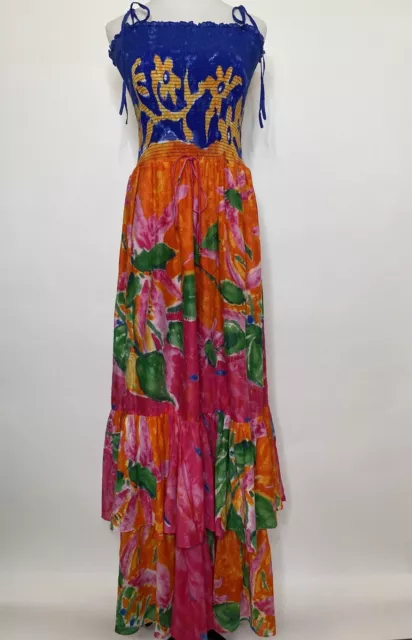 Lauren Ralph Lauren Maxi Ruched Tiered Shoulder-Tie Tropical Print Tube Dress L 2