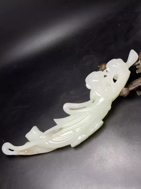 Chinese Exquisite Handmade 'Flying sky' fairy carving Hetian Jade Statue 2
