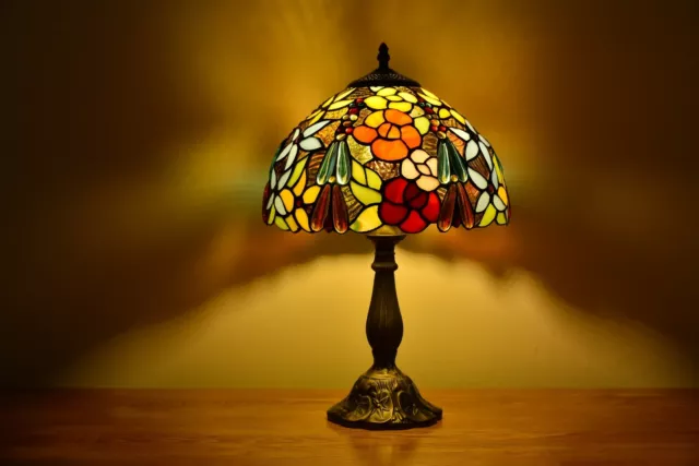 Retro Stained Glass Tiffany Rose Table Handmade Accent Lamp H14.5" H18"