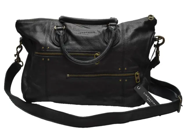 Liebeskind Berlin Leather Esther Top Zip Satchel Handbag + Strap Black New! NWT
