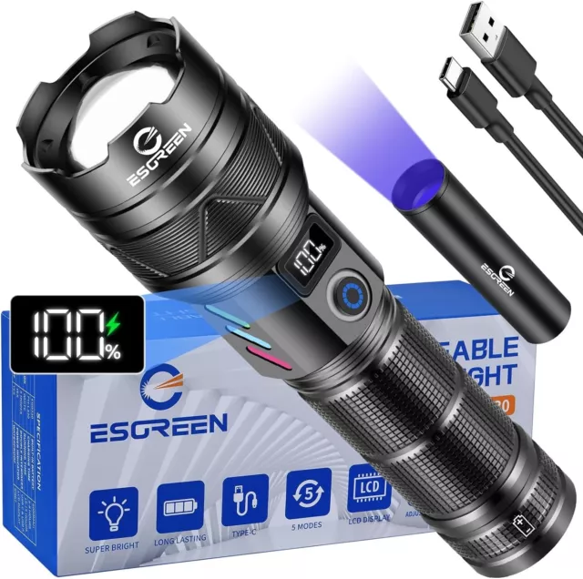 Rechargeable Torches LED Super Bright, 10000 Lumens Powerful USB C LED Torch-