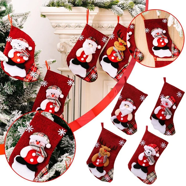 Large Burlap Christmas Stocking Santa Claus Present Xmas Hanging Bag Decor E9Y9