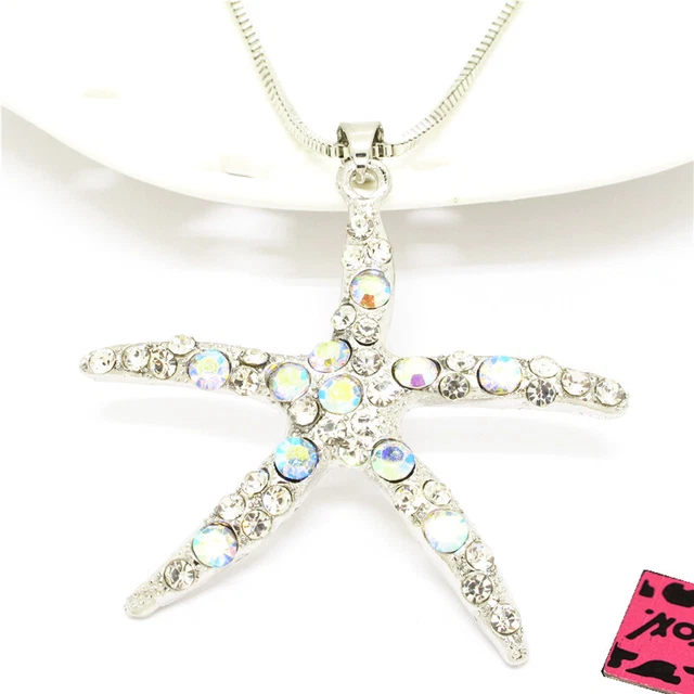 Betsey Johnson Rhinestone Cute starfish Crystal Pendant Chain Necklace Gifts